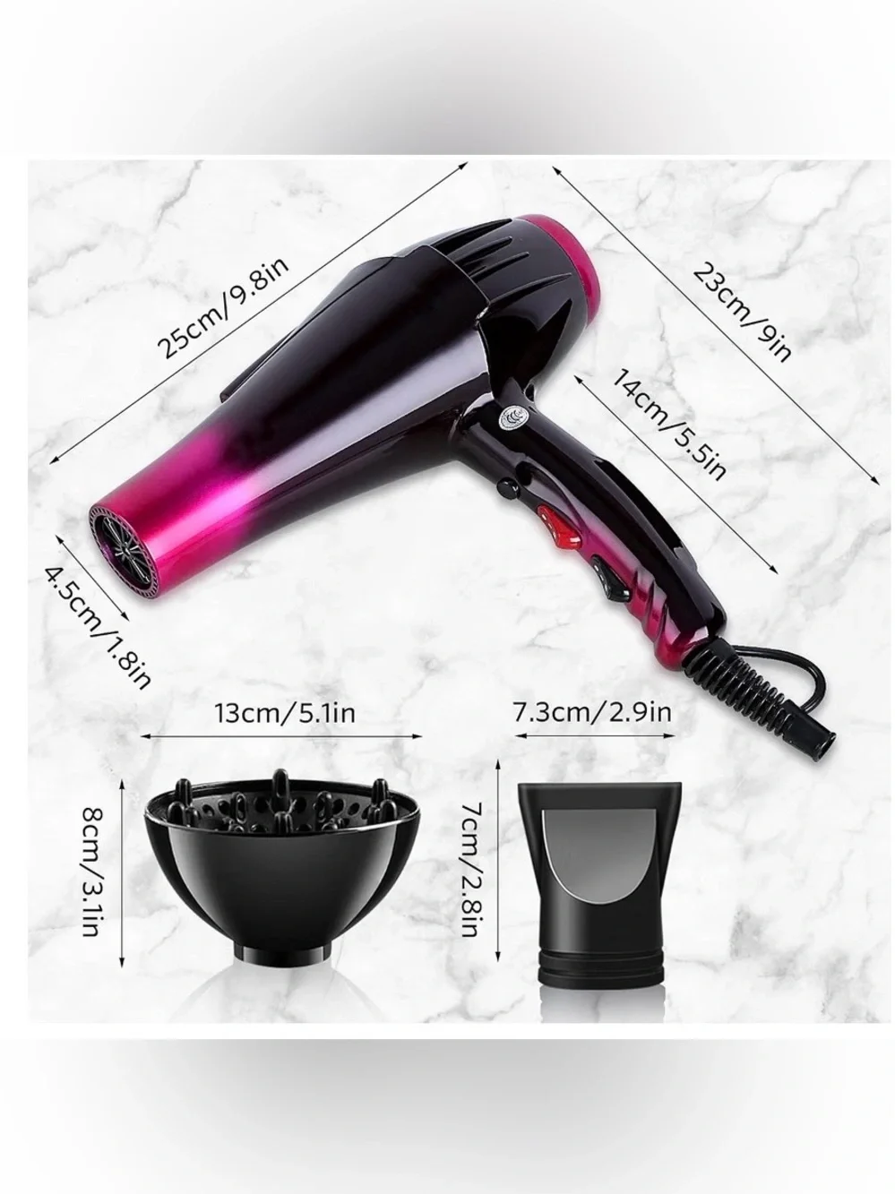 Sisrol Ionic Black & Purple Hair Dryer with Diffuser and Nozzle